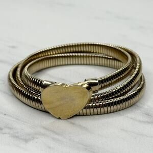 Vintage Heart Buckle Gold Tone Coil Stretch Cinch Belt Size Small S Womens